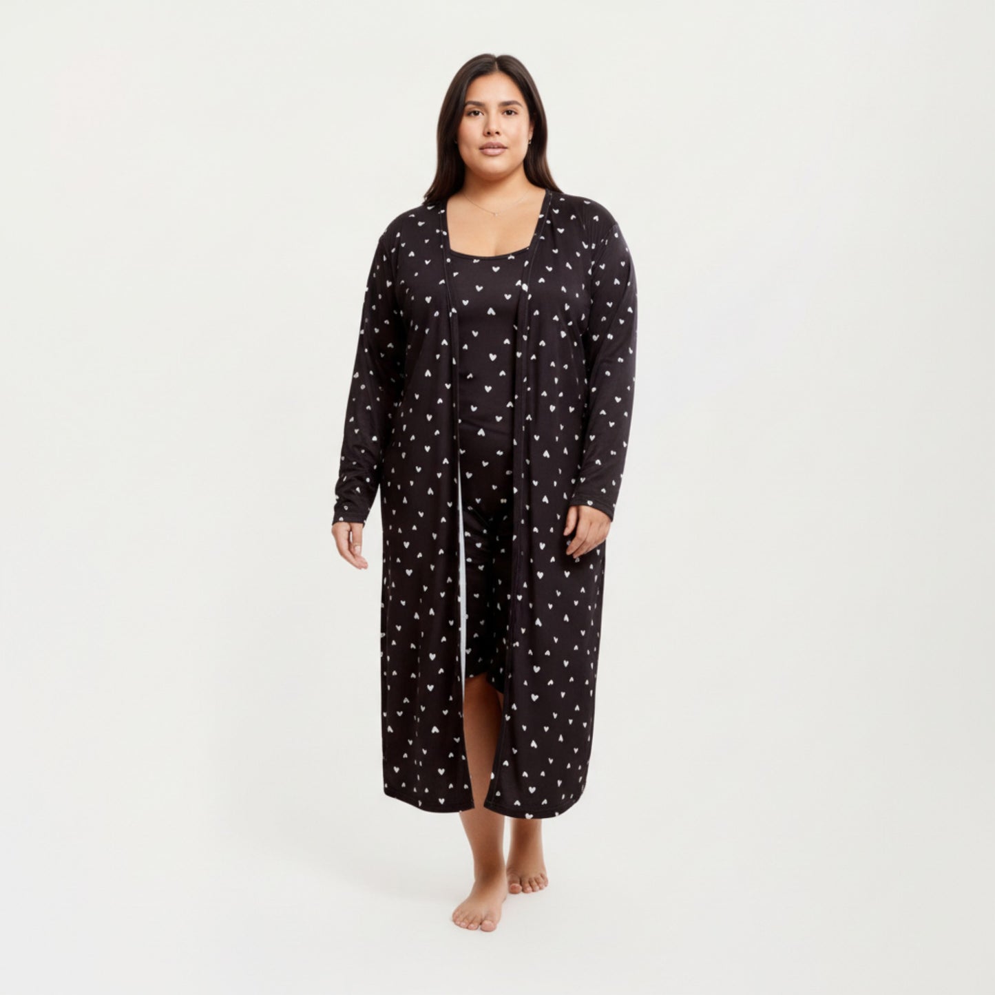 Anna-Kaci Lounge Women' s 2-Piece Set Heart Print Longline Duster and Matching Tank Dress with Soft Stretch Fabric