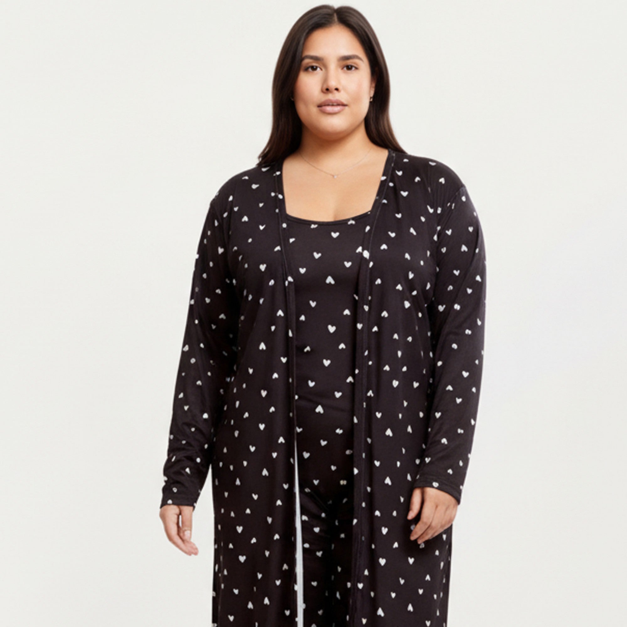 Anna-Kaci Lounge Women' s 2-Piece Set Heart Print Longline Duster and Matching Tank Dress with Soft Stretch Fabric