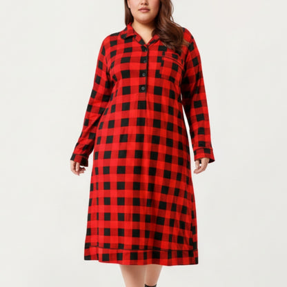 Anna-Kaci Lounge Women' s Plaid Long Sleeve Midi Sleep Shirt with Soft Brushed Texture, Button-Front Detail and Relaxed Loose-Fit Silhouette