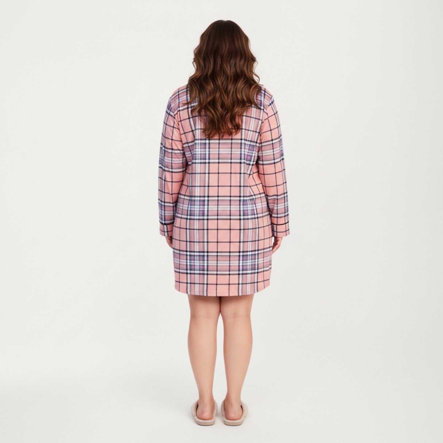 Anna-Kaci Lounge Women' s Plaid Long Sleeve Sleep Shirt with Soft Brushed Fabric, Classic Button-Front Design and Above-Knee Silhouette