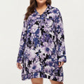 Anna-Kaci Lounge Women' s Floral Print Long Sleeve Sleep Shirt with Soft Fabric, Notched Collar Detail and Relaxed Above-Knee Silhouette