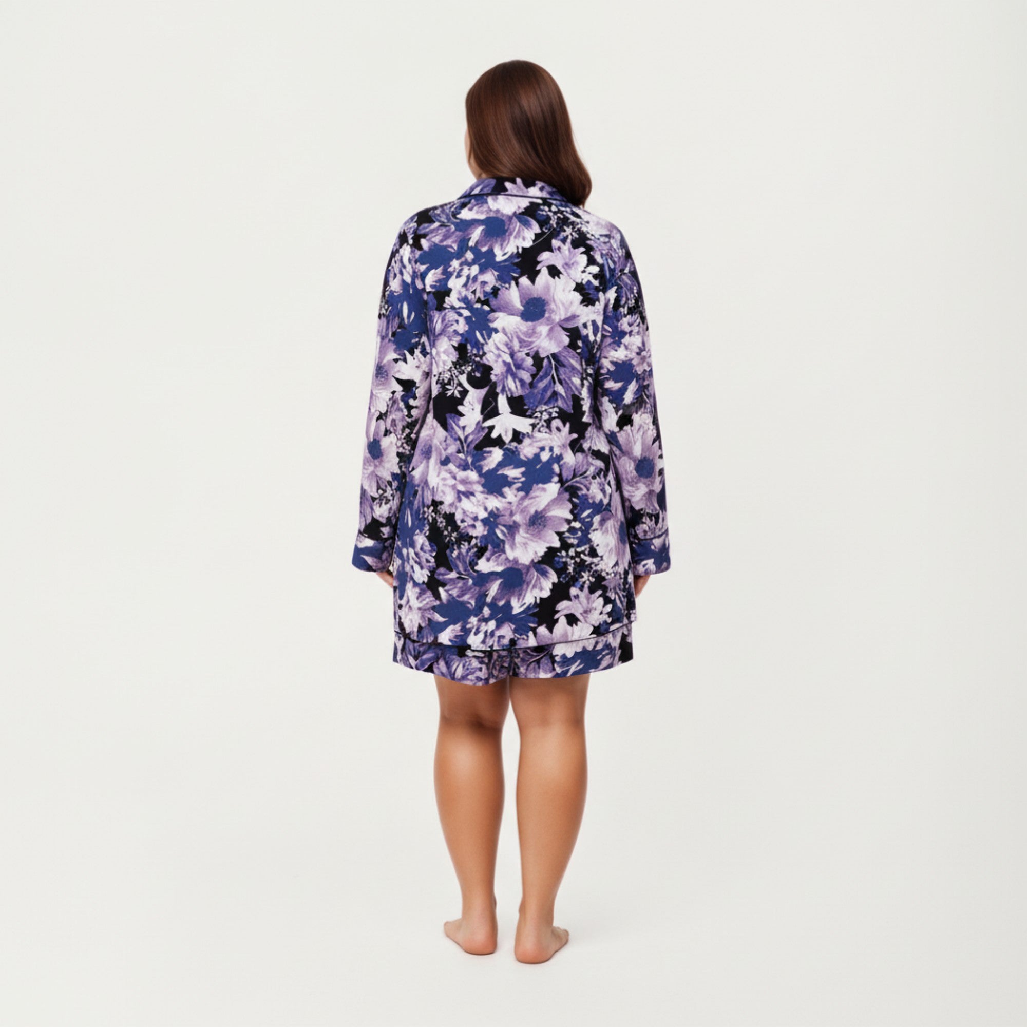 Anna-Kaci Lounge Women' s Floral Print Long Sleeve Sleep Shirt with Soft Fabric, Notched Collar Detail and Relaxed Above-Knee Silhouette