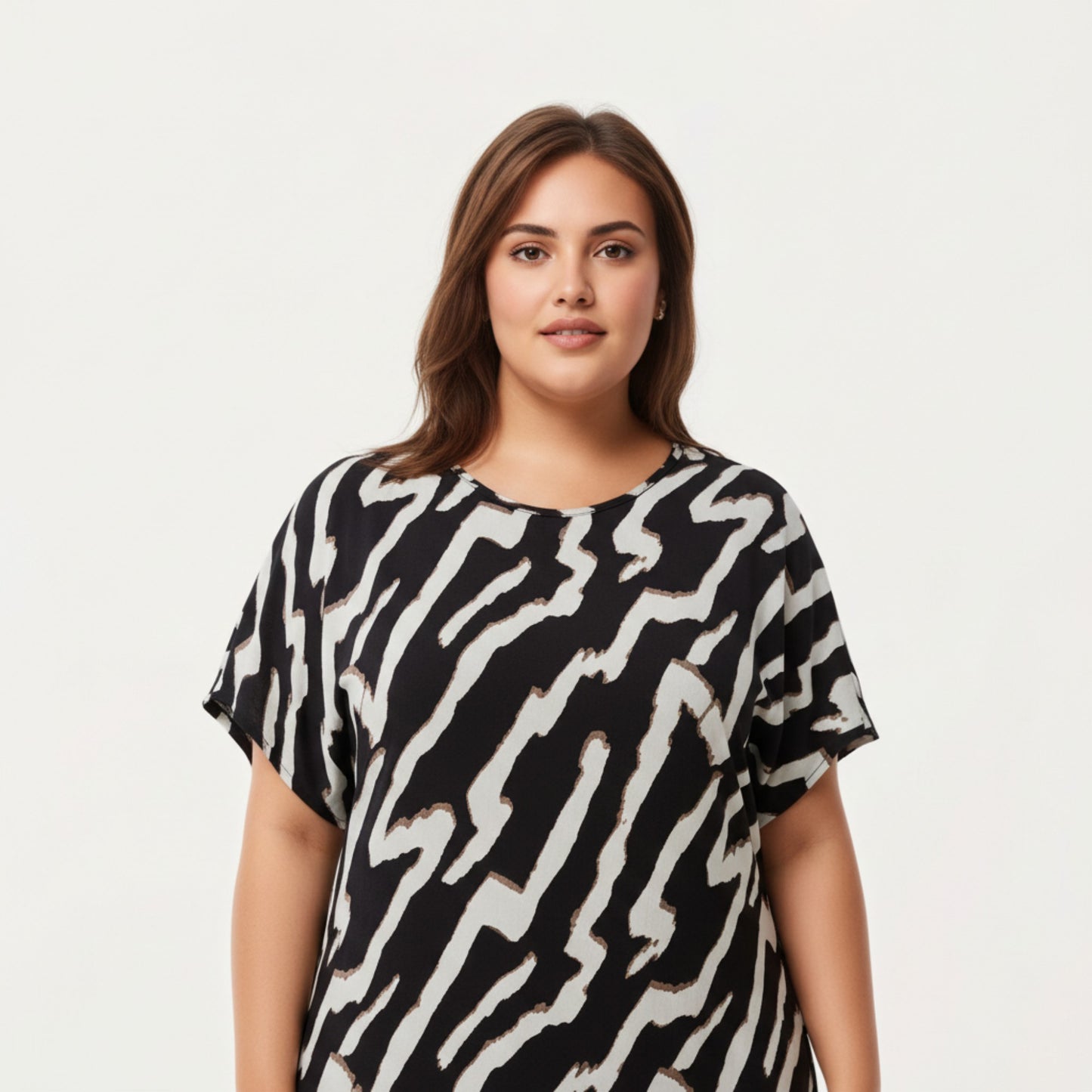 Anna-Kaci Lounge Women' s Abstract Print Midi Dress with Soft Draped Silhouette, Relaxed Short Sleeves and Lightweight Fabric Finish
