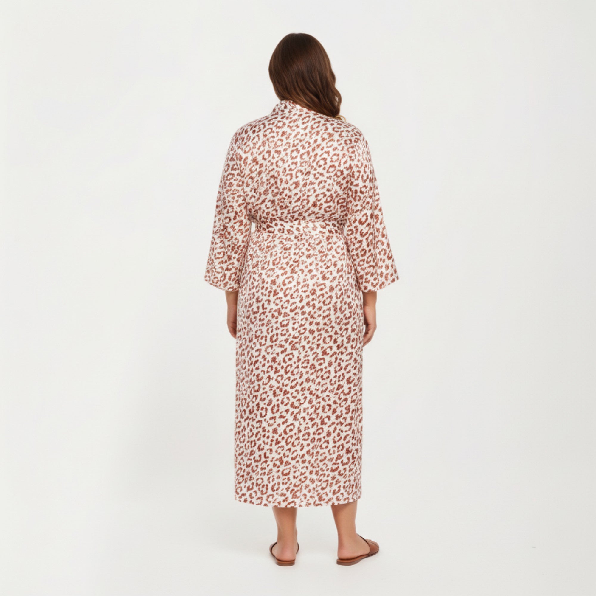 Anna-Kaci Lounge Women' s Satin Leopard Print Robe with Waist Tie Soft Silky Fabric Wide Sleeves and Flowing Longline Silhouette