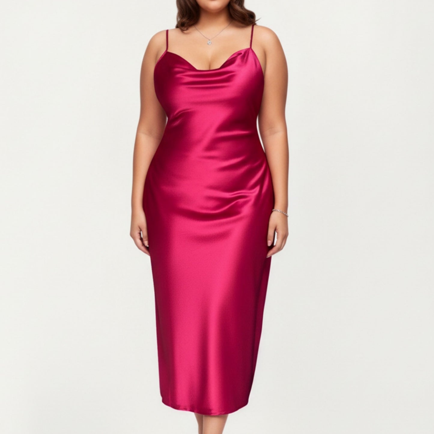 Anna-Kaci Lounge Women' s Satin Slip Midi Dress with Draped Neckline Adjustable Straps and Soft Body-Skimming Flowing Silhouette
