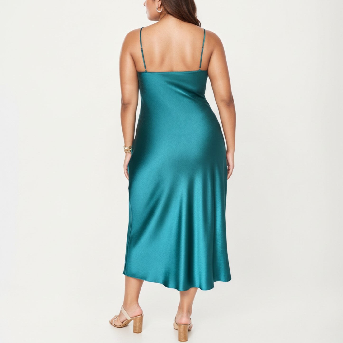 Anna-Kaci Lounge Women' s Satin Slip Midi Dress with Draped Neckline Adjustable Straps and Soft Body-Skimming Flowing Silhouette
