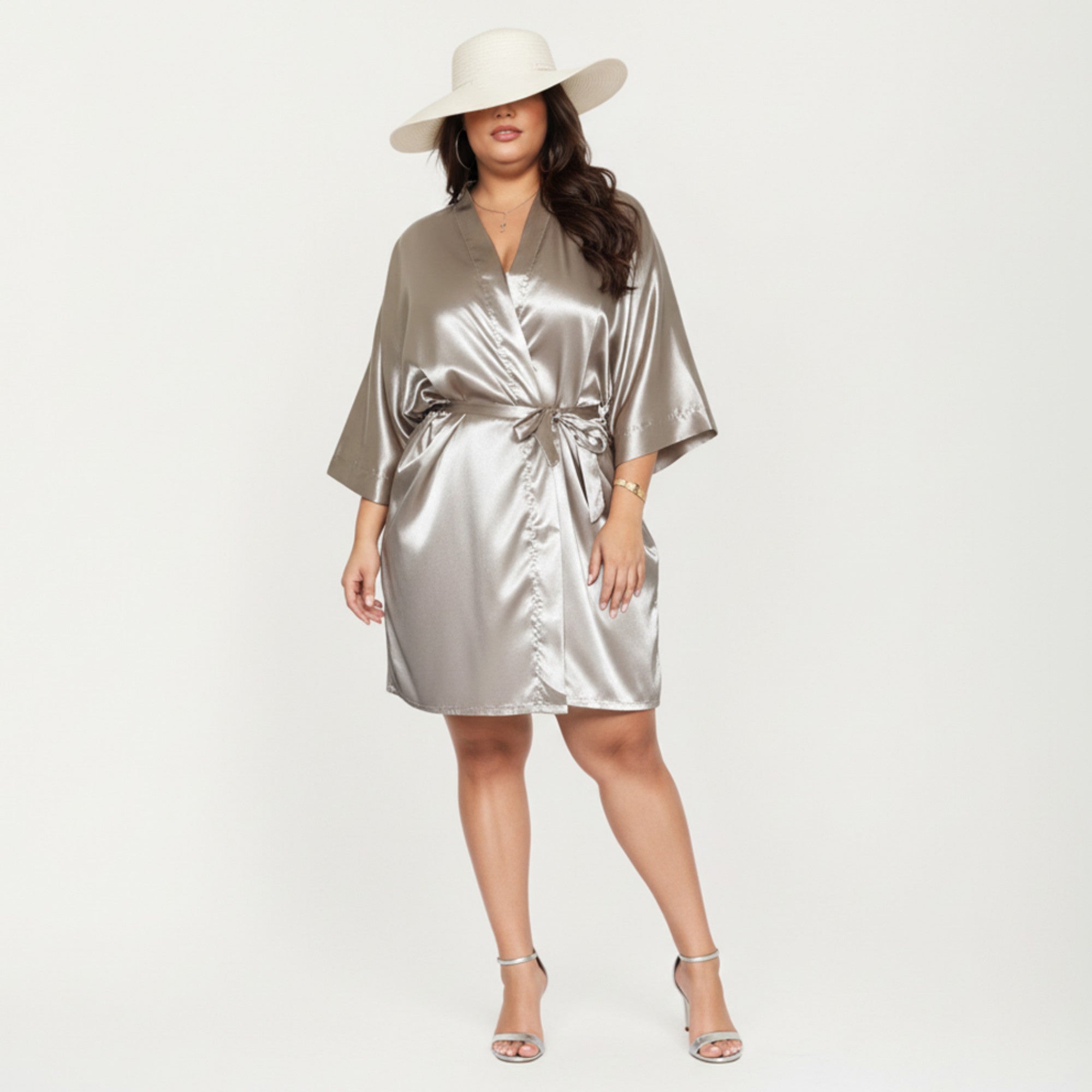 Anna-Kaci Lounge Women' s 2-Piece Satin Slip Dress and Robe Set with Lace Trim Details and Elegant Flowing Layered Silhouette