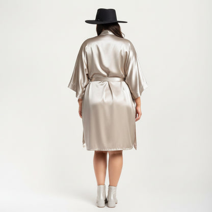 Anna-Kaci Lounge Women' s 2-Piece Satin Slip Dress and Robe Set with Lace Trim Details and Elegant Flowing Layered Silhouette