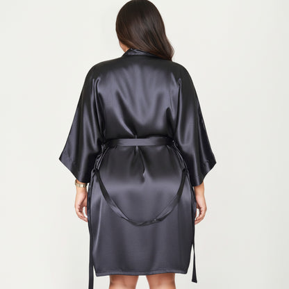 Anna-Kaci Lounge Women' s 2-Piece Satin Slip Dress and Robe Set with Lace Trim Details and Elegant Flowing Layered Silhouette