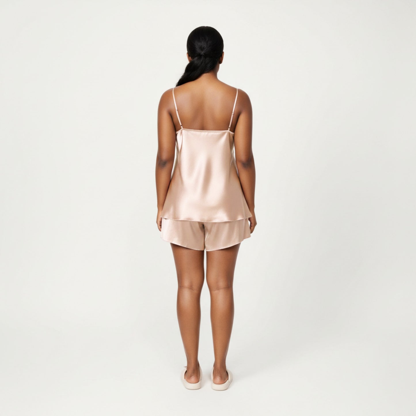 Anna-Kaci Lounge Women' s 2-Piece Satin Cami and Shorts Set with Draped Neckline Silky Fabric and Lightweight Relaxed Fit