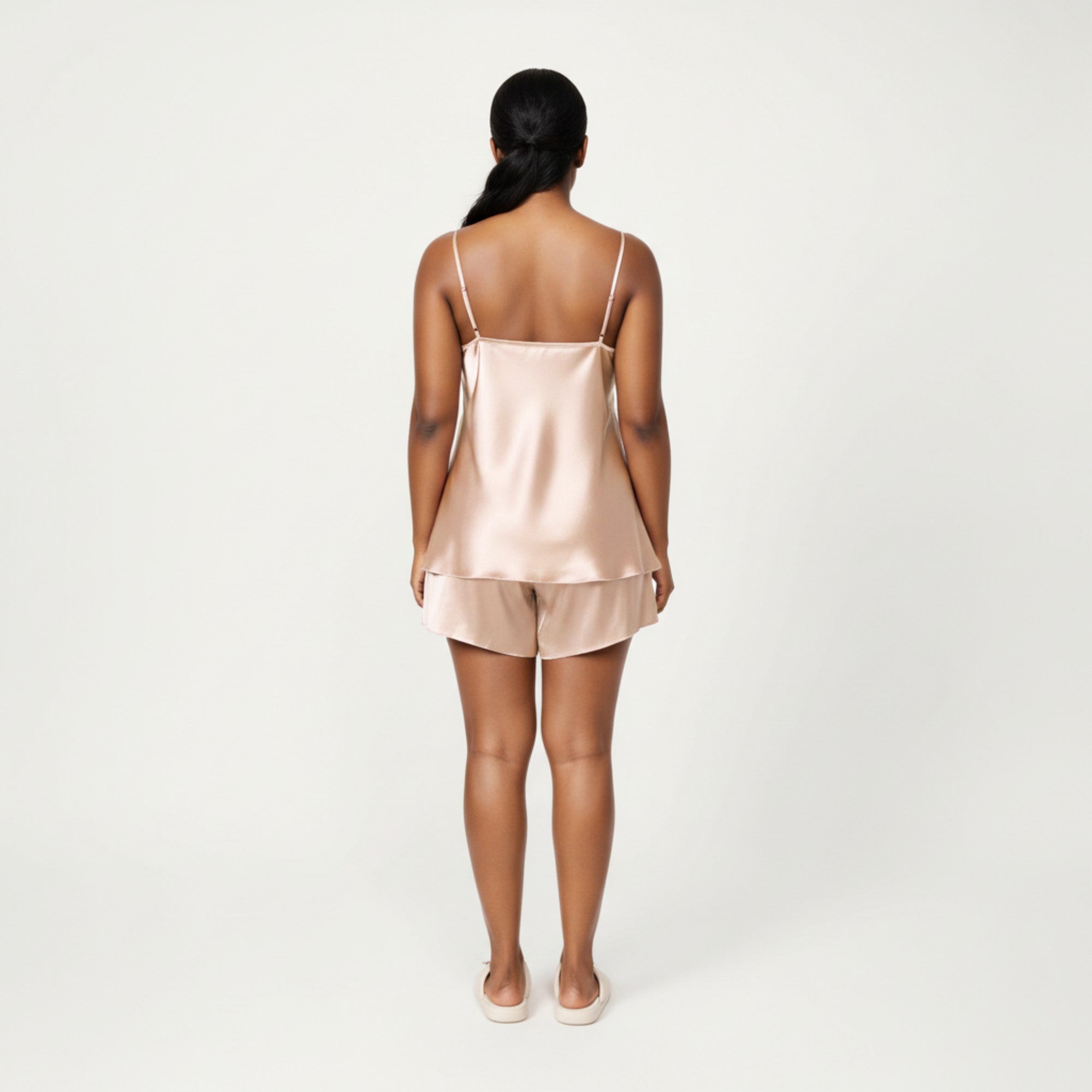 Anna-Kaci Lounge Women' s 2-Piece Satin Cami and Shorts Set with Draped Neckline Silky Fabric and Lightweight Relaxed Fit