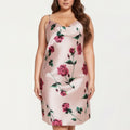 Anna-Kaci Lounge Women' s Satin Slip Dress with Floral Rose Pattern Draped Neckline Sheen Fabric and Soft Body-Skimming Silhouette