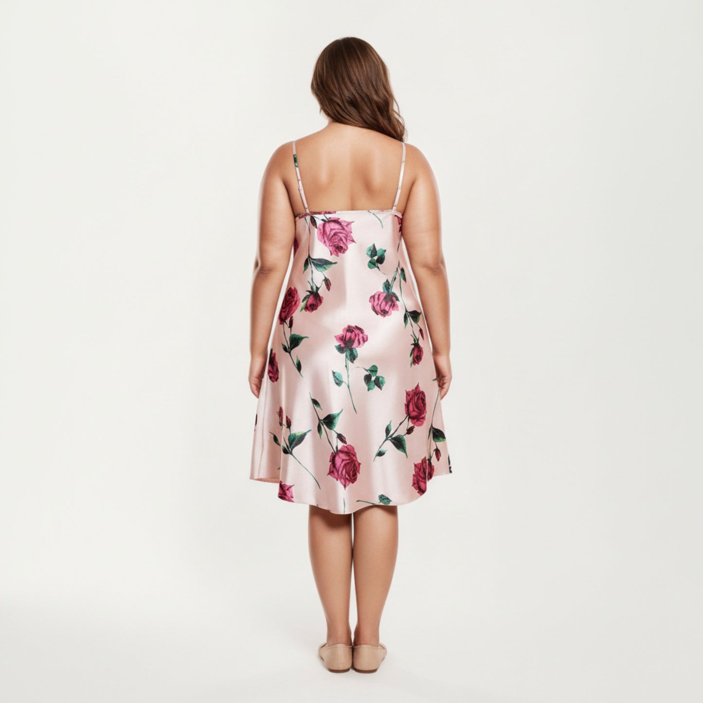 Anna-Kaci Lounge Women' s Satin Slip Dress with Floral Rose Pattern Draped Neckline Sheen Fabric and Soft Body-Skimming Silhouette