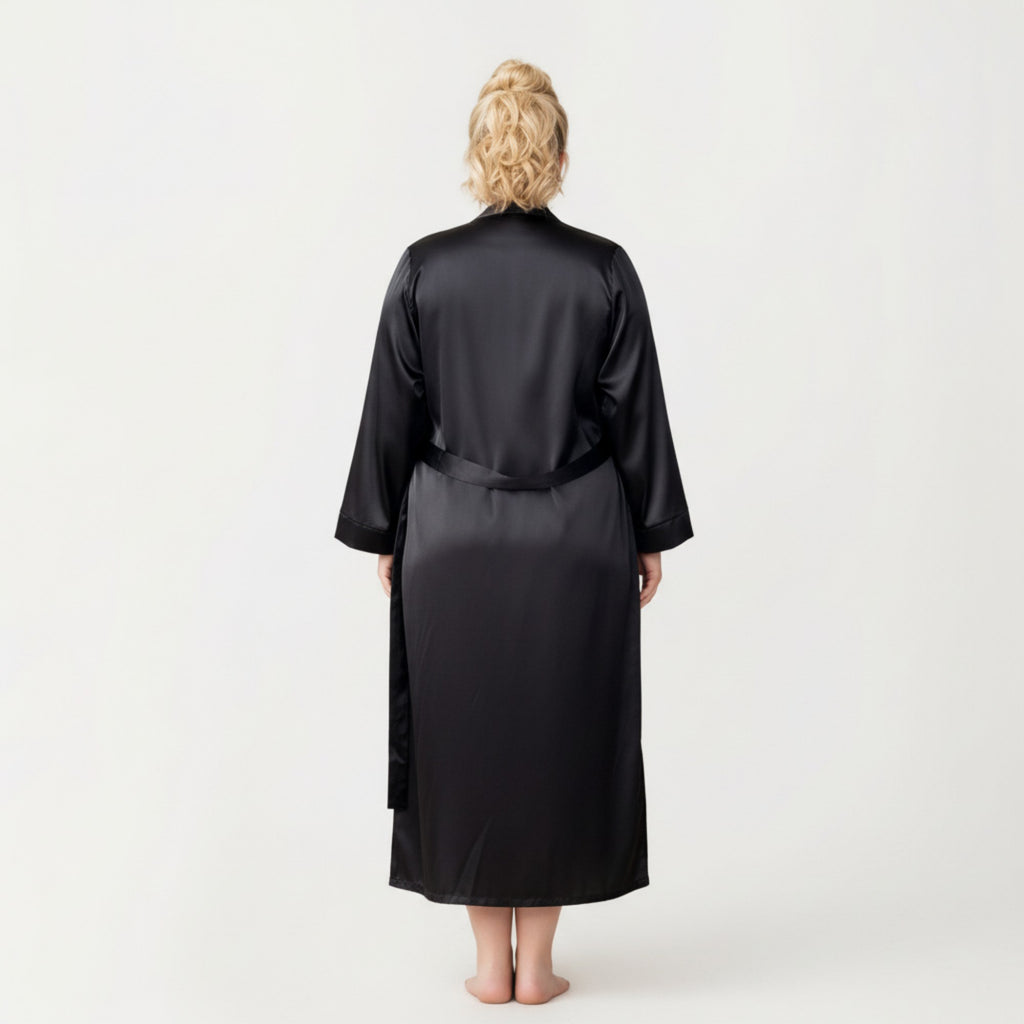 Anna-Kaci Lounge Women' s Satin Slip Dress and Long Robe Set with Draped Neckline and Elegant Flowing Open Front Layered Design
