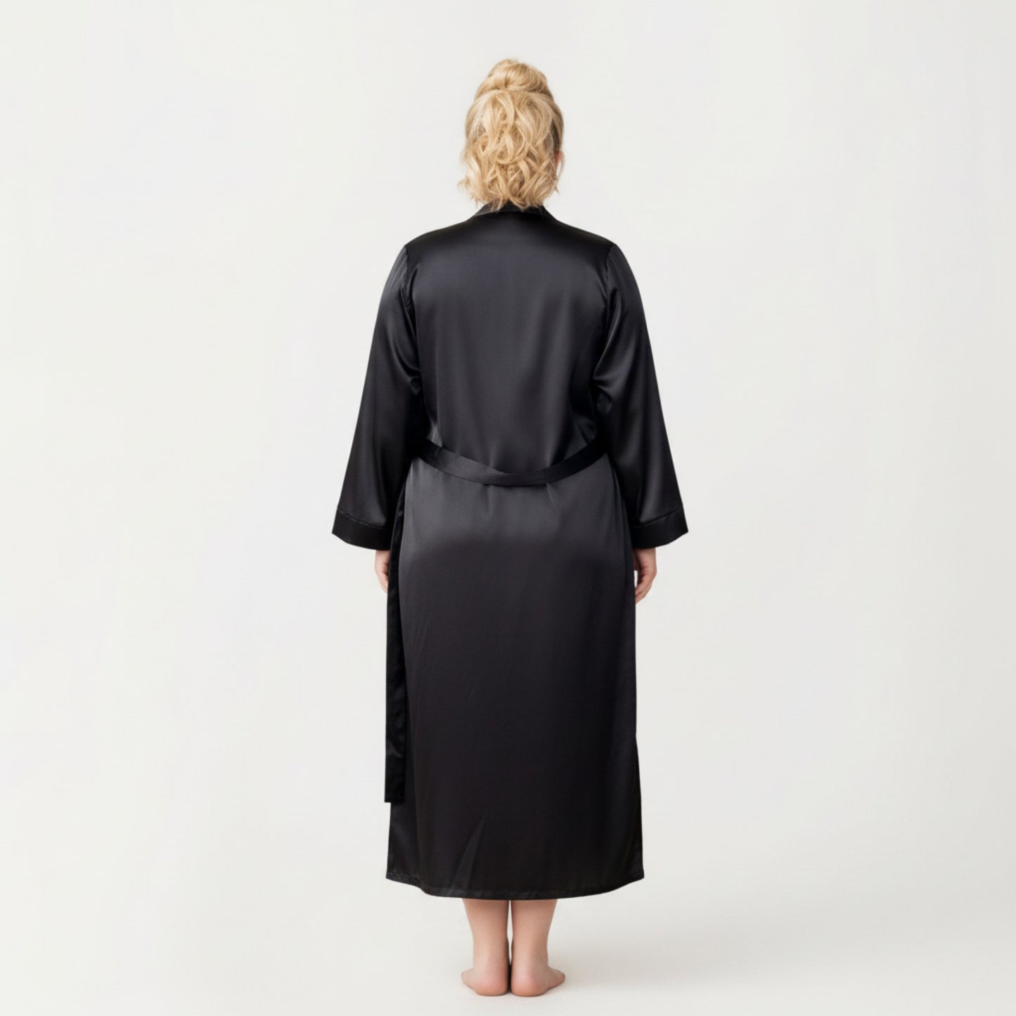 Anna-Kaci Lounge Women' s Satin Slip Dress and Long Robe Set with Draped Neckline and Elegant Flowing Open Front Layered Design