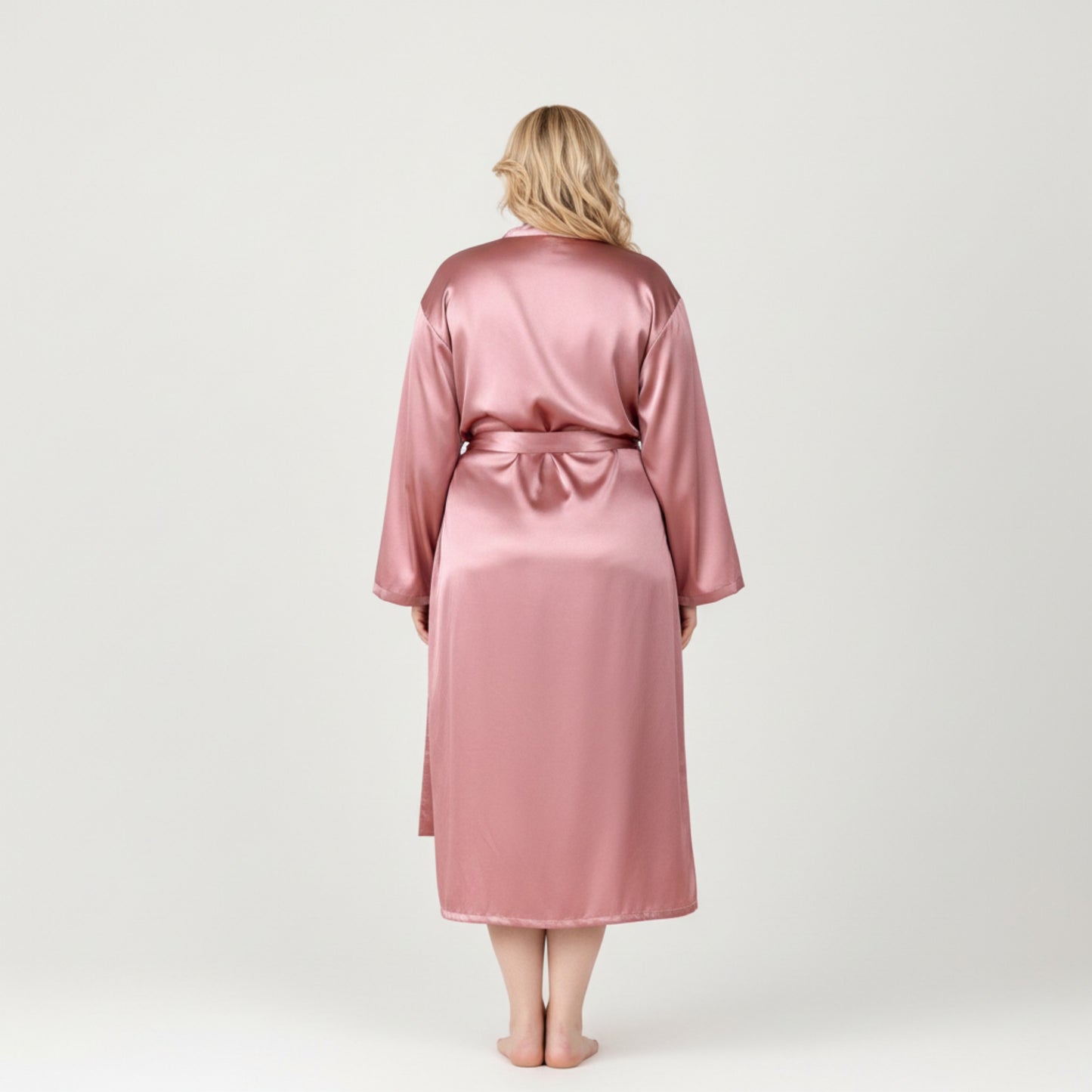 Anna-Kaci Lounge Women' s Satin Slip Dress and Long Robe Set with Draped Neckline and Elegant Flowing Open Front Layered Design