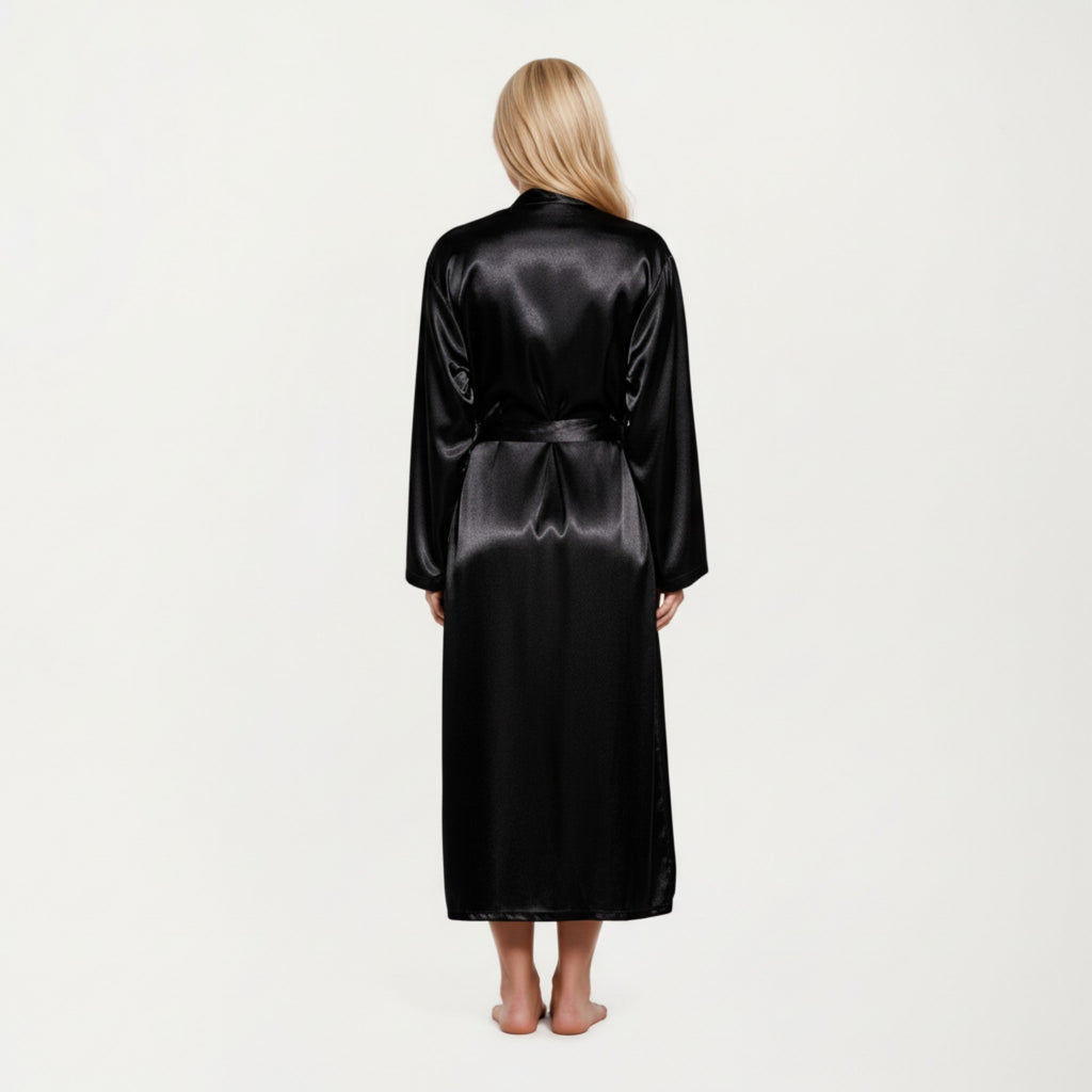 Anna-Kaci Lounge Women' s Satin Slip Dress and Long Robe Set with Soft Draped Silhouette and Elegant Flowing Layered Design