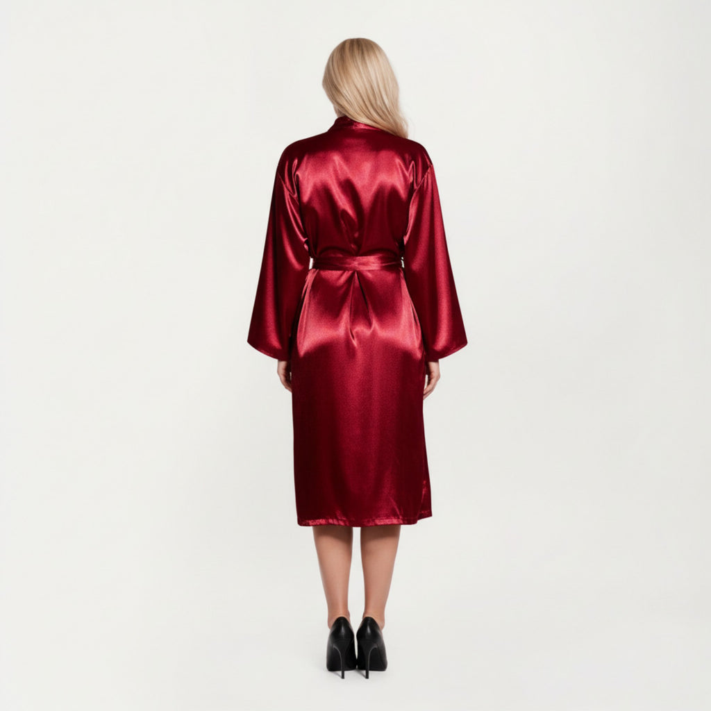 Anna-Kaci Lounge Women' s Satin Slip Dress and Long Robe Set with Soft Draped Silhouette and Elegant Flowing Layered Design