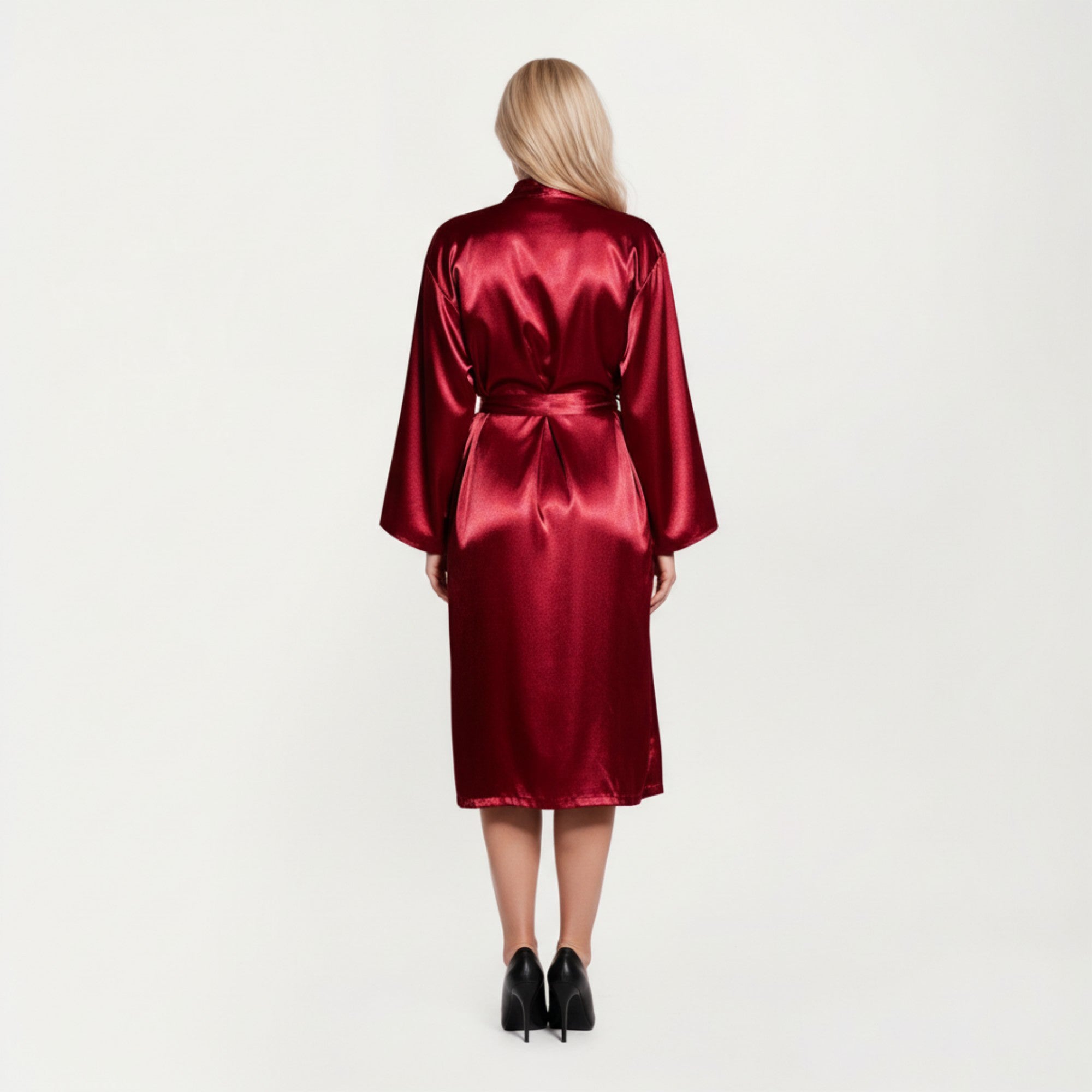 Anna-Kaci Lounge Women' s Satin Slip Dress and Long Robe Set with Soft Draped Silhouette and Elegant Flowing Layered Design