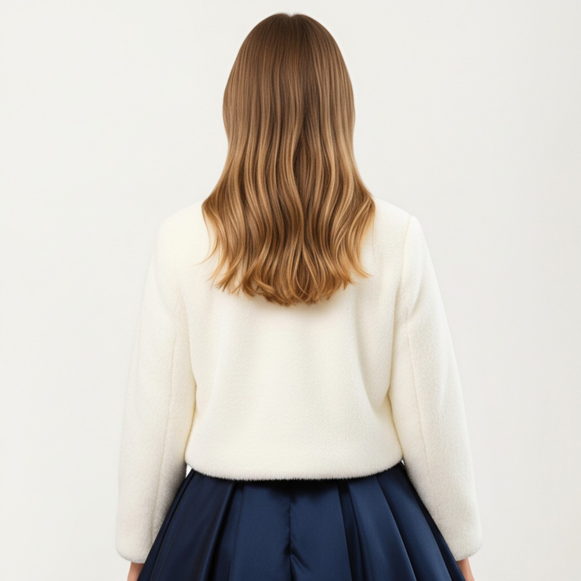 Anna-Kaci Women's Soft Plush Cropped Jacket with Pearl Trim Open Front Long Sleeves and Elegant Textured Finish 23.5in