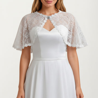 Anna-Kaci Women's Floral Capelet with Scalloped Edges Sheer Draped Overlay and Sparkling Clasp Detail for Light Coverage 8.5x13in