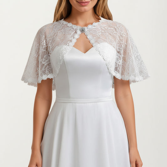 Anna-Kaci Women's Floral Capelet with Scalloped Edges Sheer Draped Overlay and Sparkling Clasp Detail for Light Coverage 8.5x13in