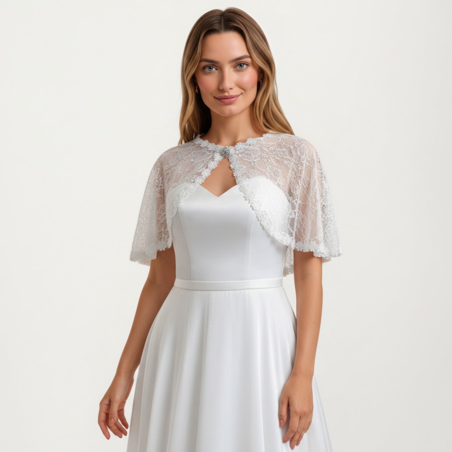 Anna-Kaci Women's Floral Capelet with Scalloped Edges Sheer Draped Overlay and Sparkling Clasp Detail for Light Coverage 8.5x13in