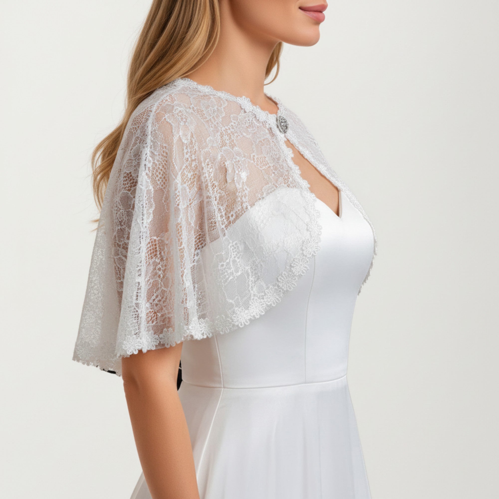 Anna-Kaci Women's Floral Capelet with Scalloped Edges Sheer Draped Overlay and Sparkling Clasp Detail for Light Coverage 8.5x13in