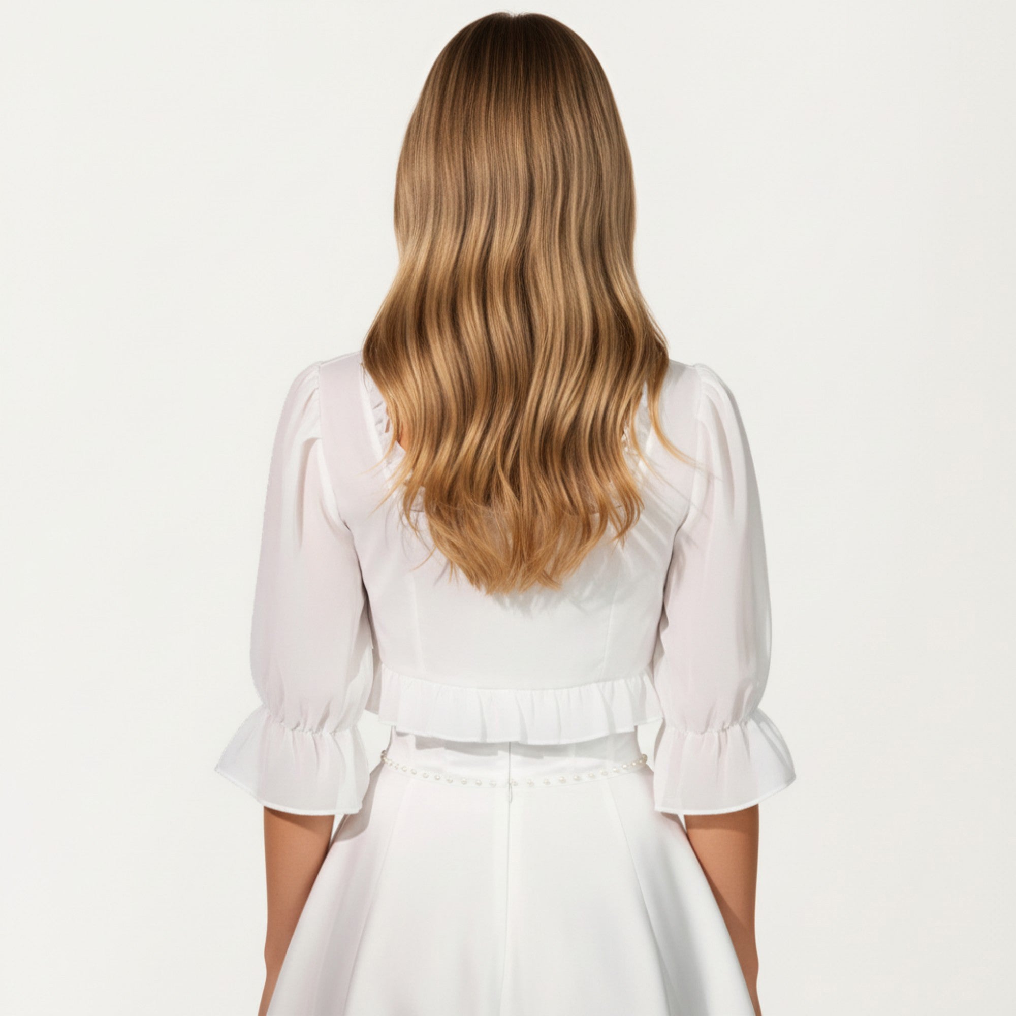 Anna-Kaci Women's Sheer Ruffle Trim Bolero Top with Puff Sleeves Soft Layered Front Tie Detail and Elegant Overlay 8.5x13in