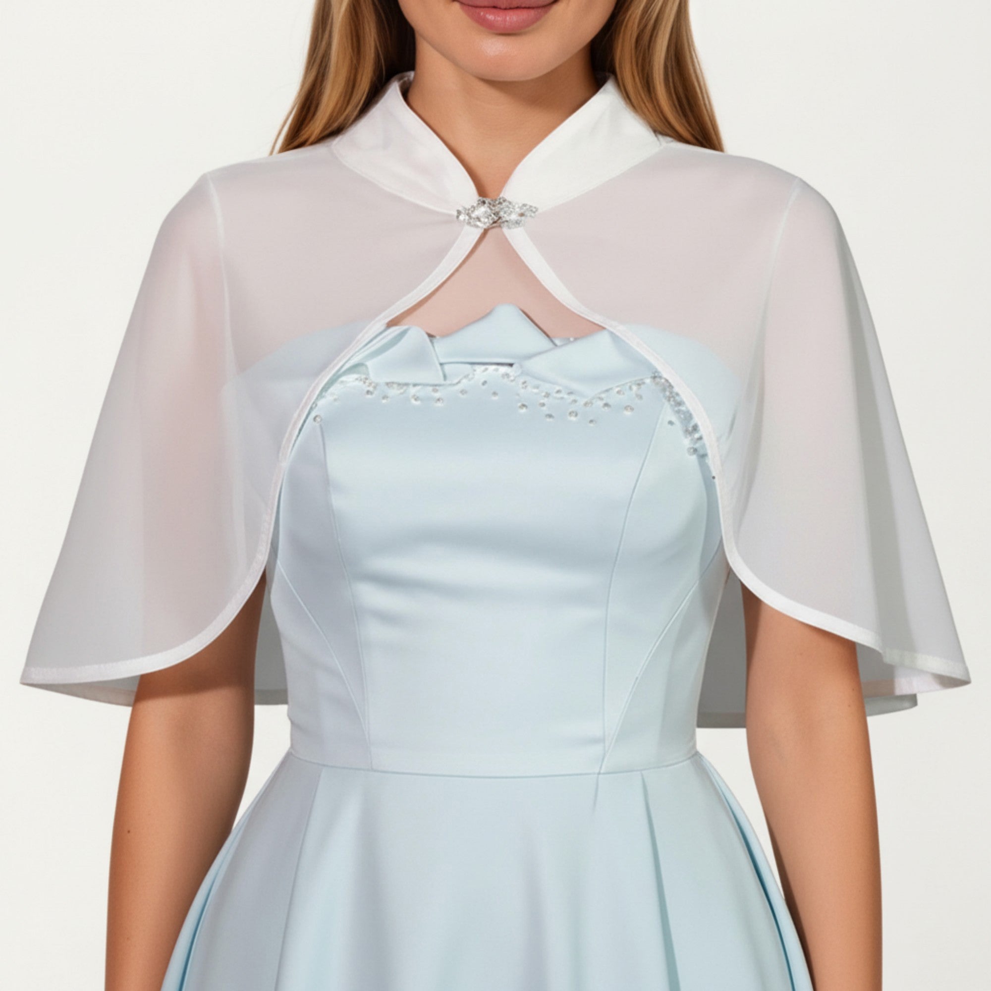 Anna-Kaci Women's Sheer Chiffon Capelet with Satin Trim Structured Collar and Sparkling Clasp Front for an Light Overlay 8.5x13in