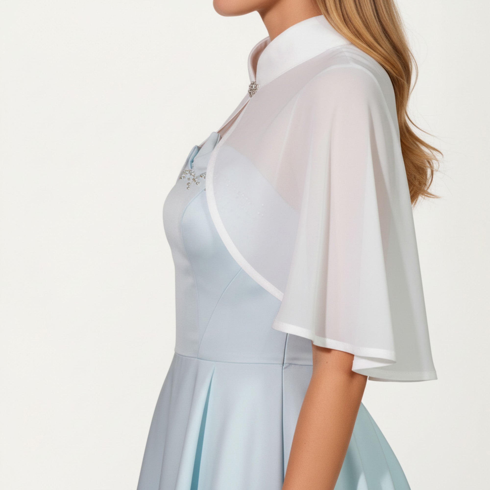 Anna-Kaci Women's Sheer Chiffon Capelet with Satin Trim Structured Collar and Sparkling Clasp Front for an Light Overlay 8.5x13in