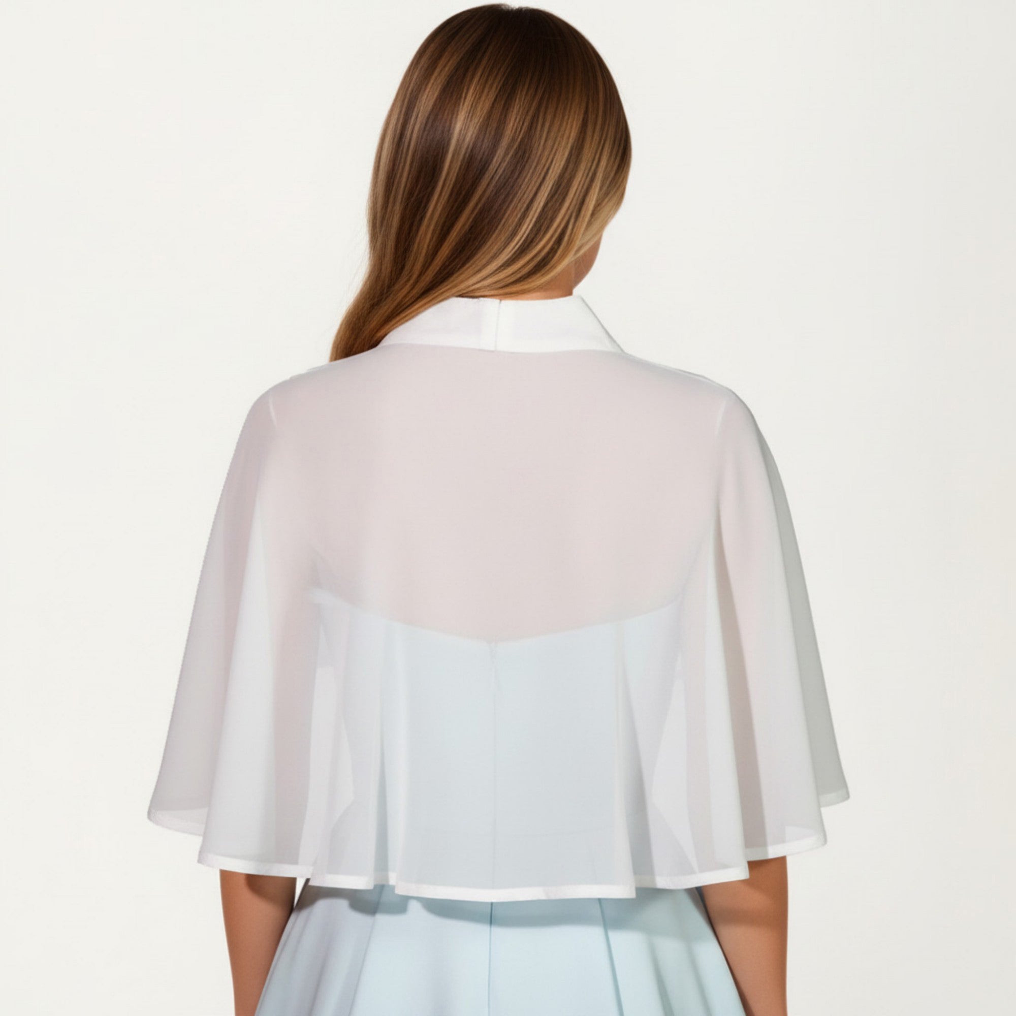 Anna-Kaci Women's Sheer Chiffon Capelet with Satin Trim Structured Collar and Sparkling Clasp Front for an Light Overlay 8.5x13in