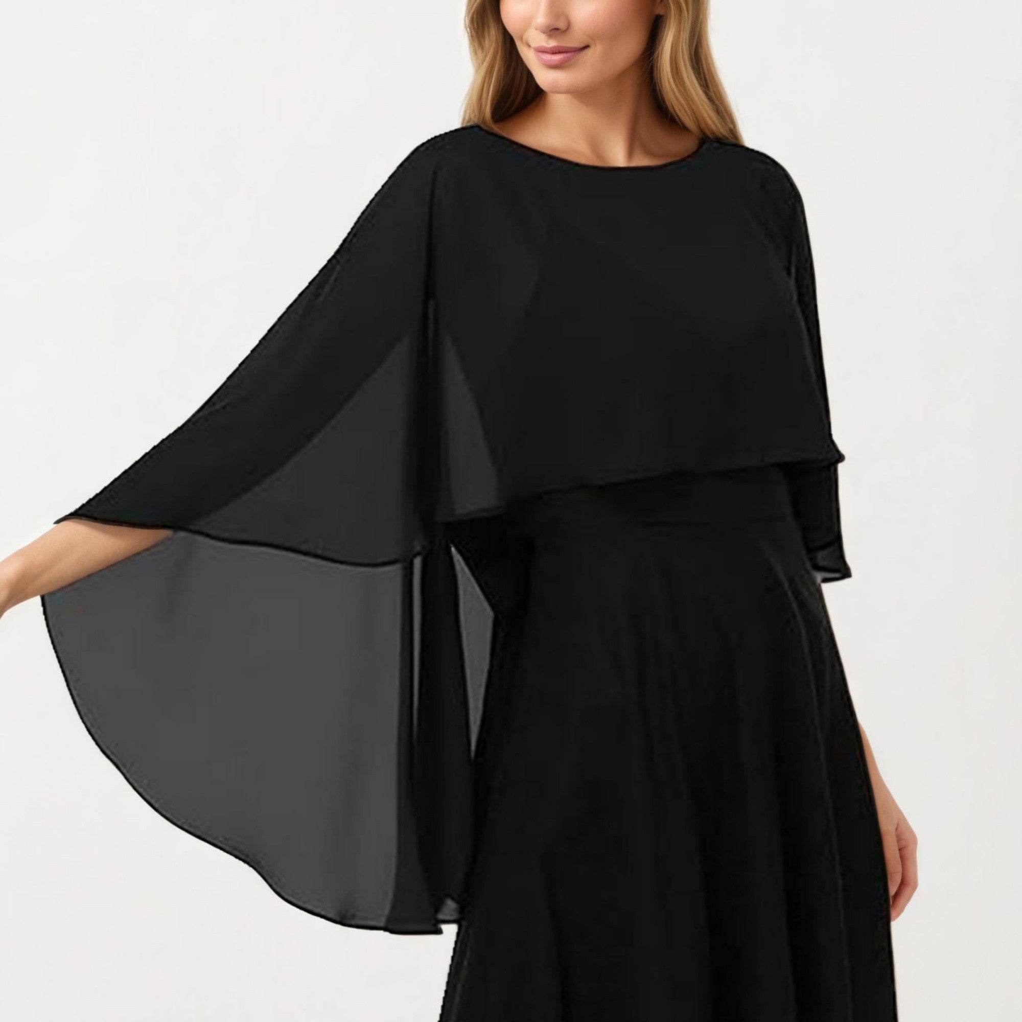 Anna-Kaci Women's Flowing Chiffon Capelet Top with Layered Draped Sleeves Soft Sheer Overlay and Elegant Silhouette 19in