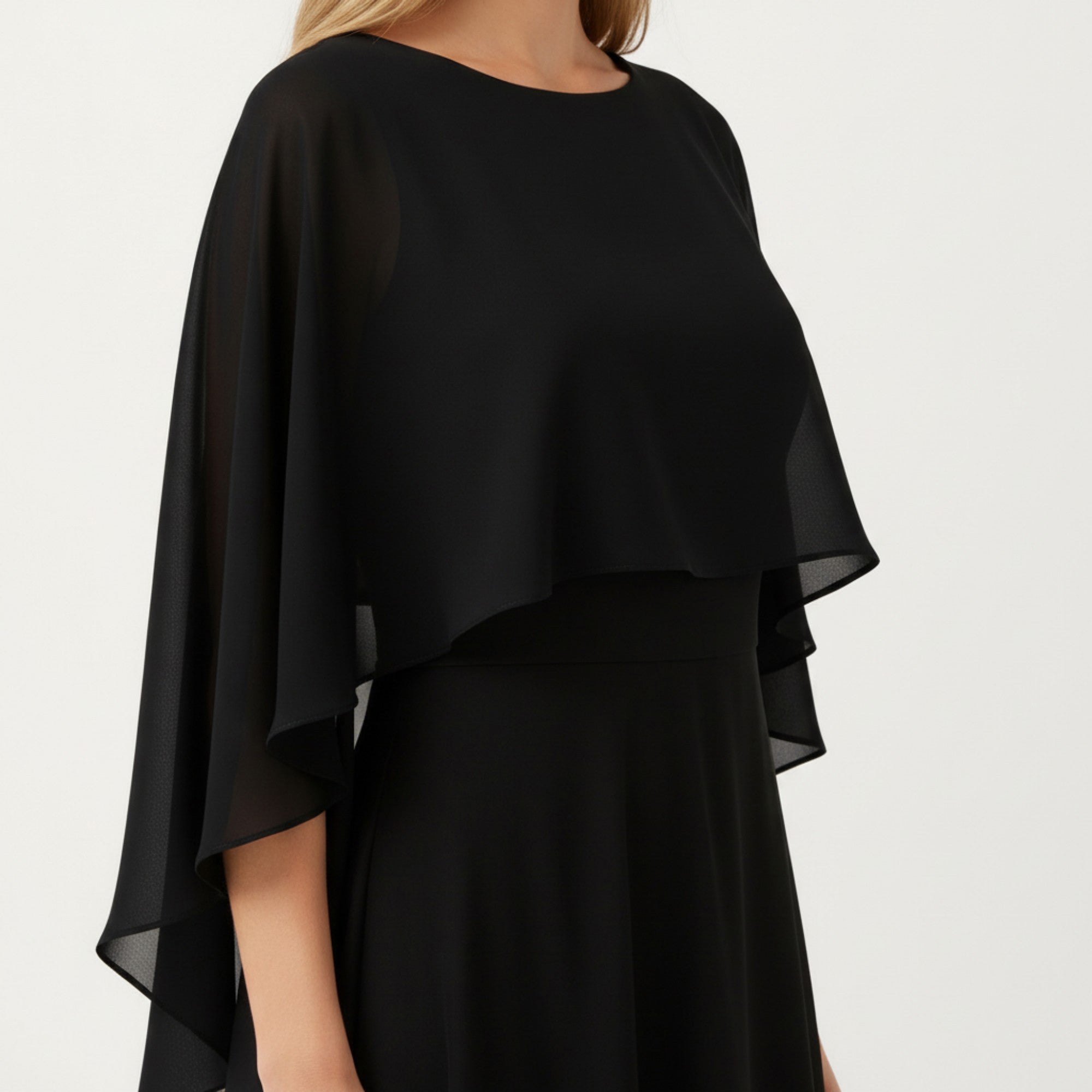 Anna-Kaci Women's Flowing Chiffon Capelet Top with Layered Draped Sleeves Soft Sheer Overlay and Elegant Silhouette 19in