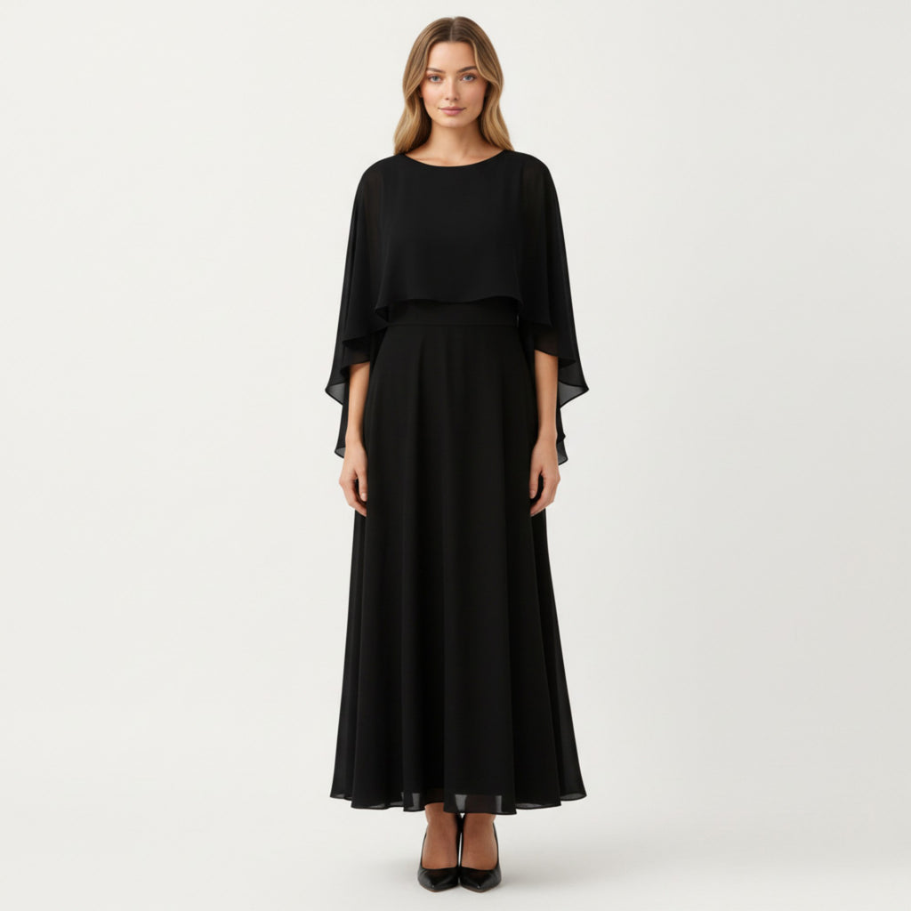 Anna-Kaci Women's Flowing Chiffon Capelet Top with Layered Draped Sleeves Soft Sheer Overlay and Elegant Silhouette 19in