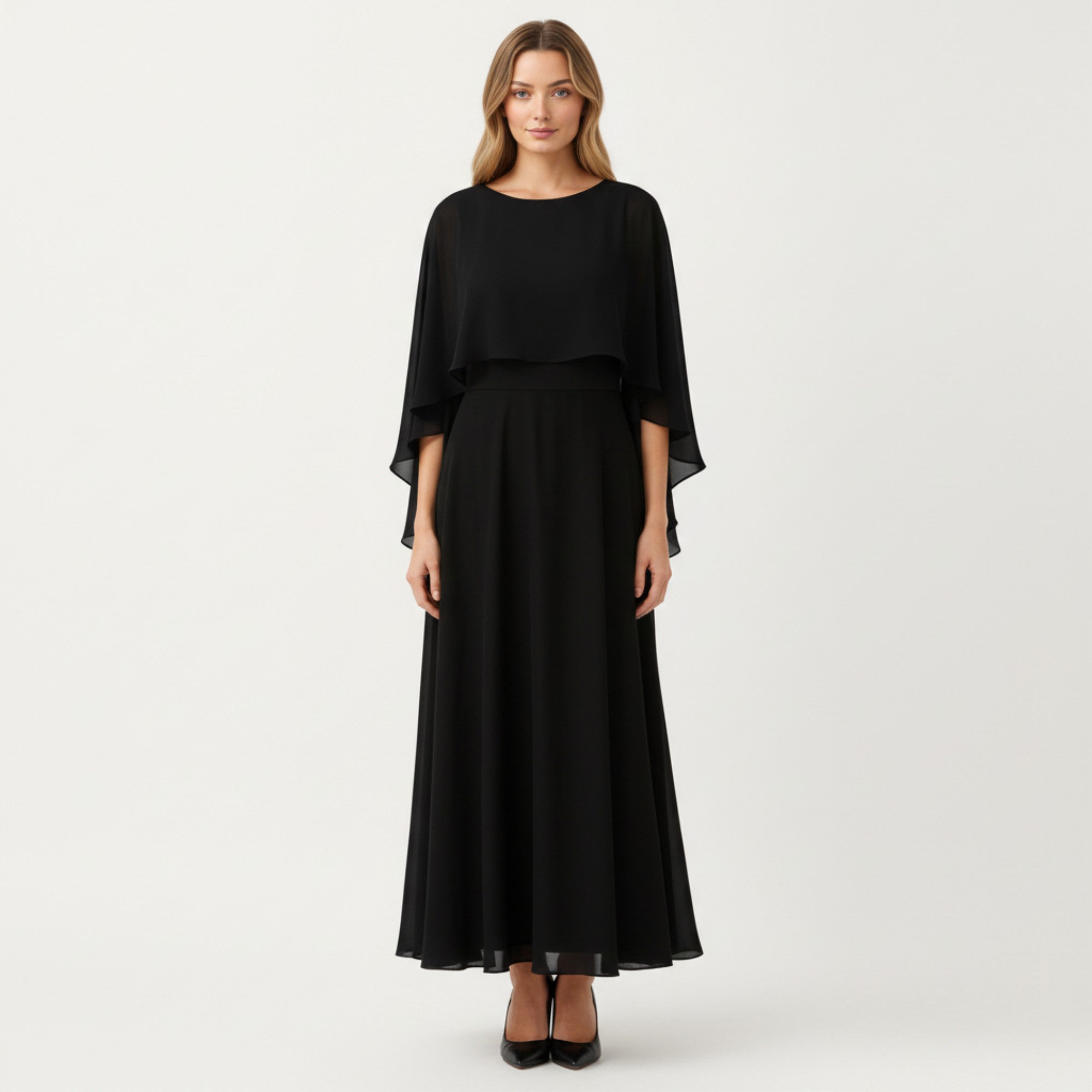 Anna-Kaci Women's Flowing Chiffon Capelet Top with Layered Draped Sleeves Soft Sheer Overlay and Elegant Silhouette 19in