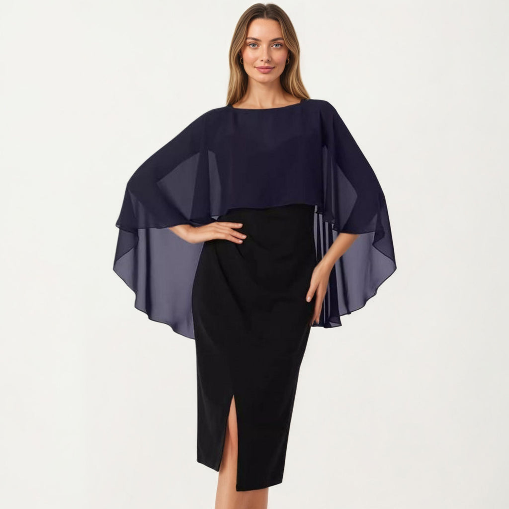 Anna-Kaci Women's Flowing Chiffon Capelet Top with Layered Draped Sleeves Soft Sheer Overlay and Elegant Silhouette 19in