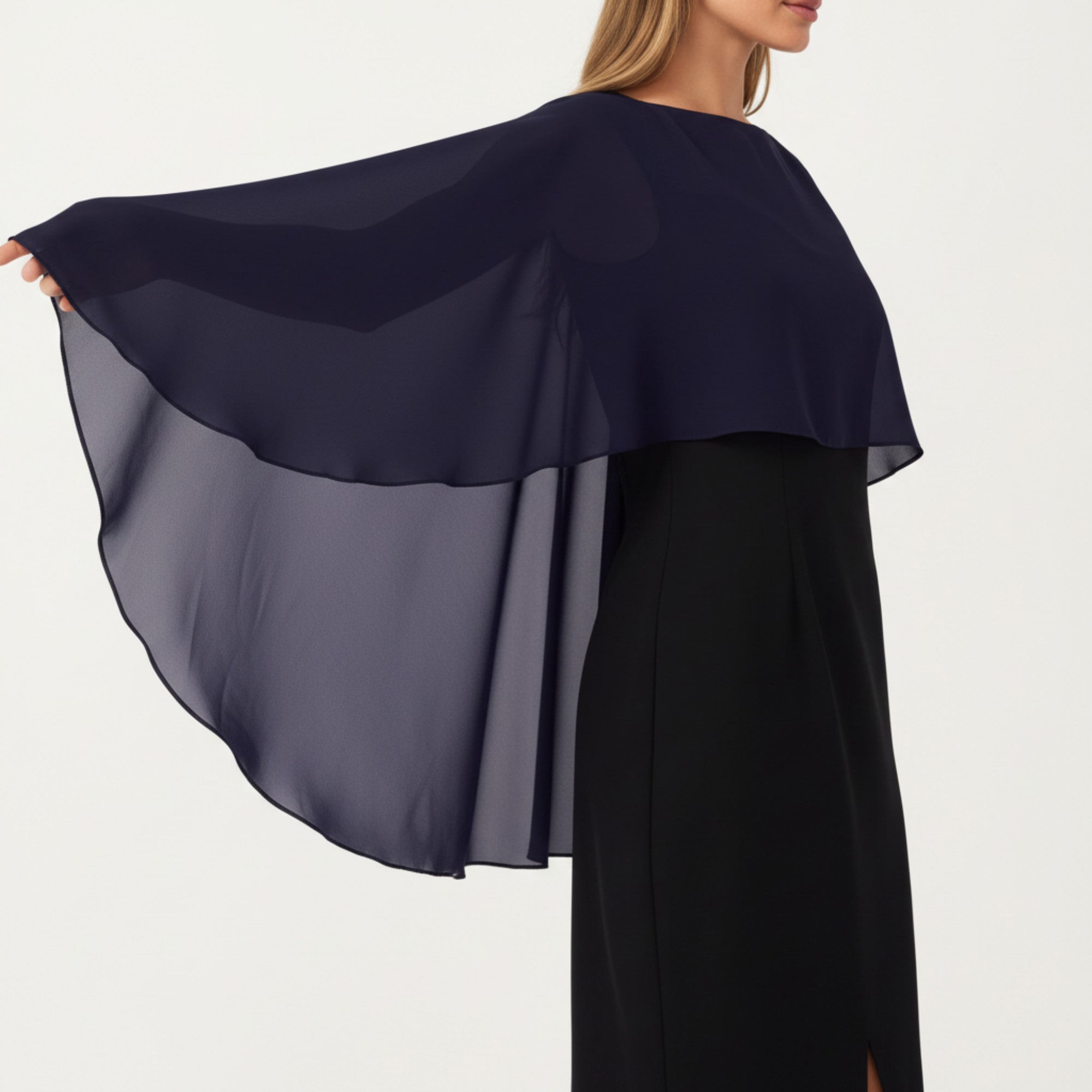 Anna-Kaci Women's Flowing Chiffon Capelet Top with Layered Draped Sleeves Soft Sheer Overlay and Elegant Silhouette 19in