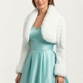 Anna-Kaci Women's Plush Faux Fur Bolero Jacket with Soft Wide Collar Quilted Texture Sleeves and Luxe Trim Details 19in