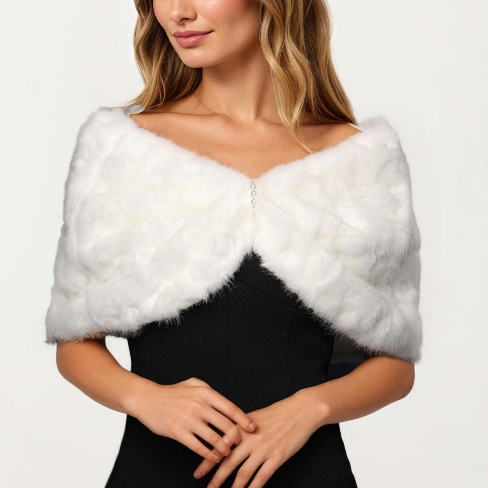 Anna-Kaci Women's Soft Plush Faux Fur Wrap with Elegant Drape Delicate Front Detail and Smooth Luxe Texture 19in
