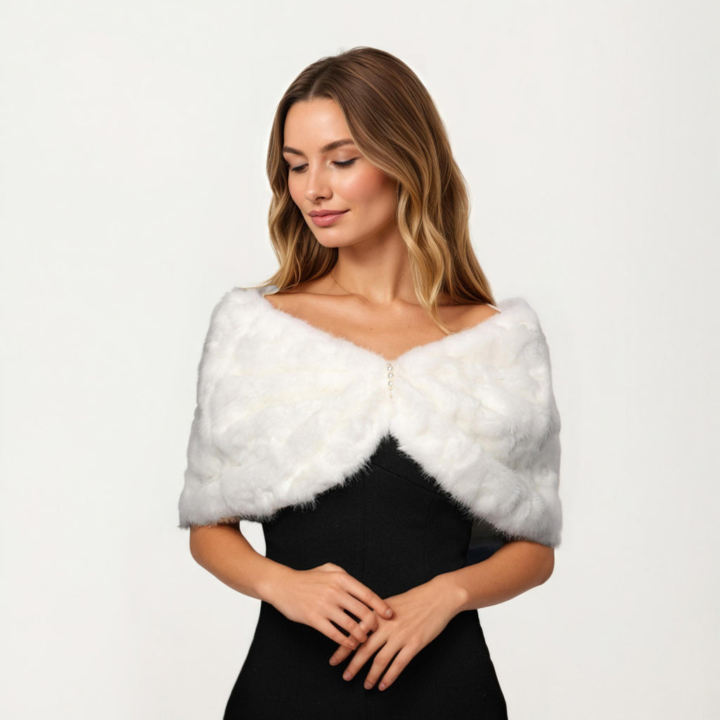 Anna-Kaci Women's Soft Plush Faux Fur Wrap with Elegant Drape Delicate Front Detail and Smooth Luxe Texture 19in