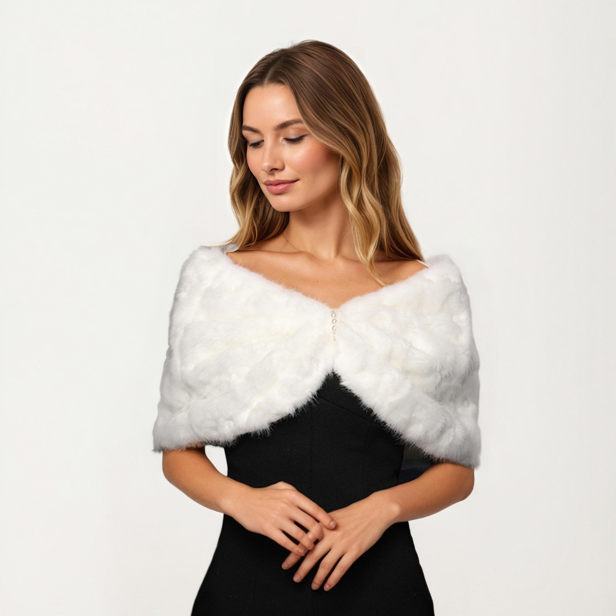 Anna-Kaci Women's Soft Plush Faux Fur Wrap with Elegant Drape Delicate Front Detail and Smooth Luxe Texture 19in