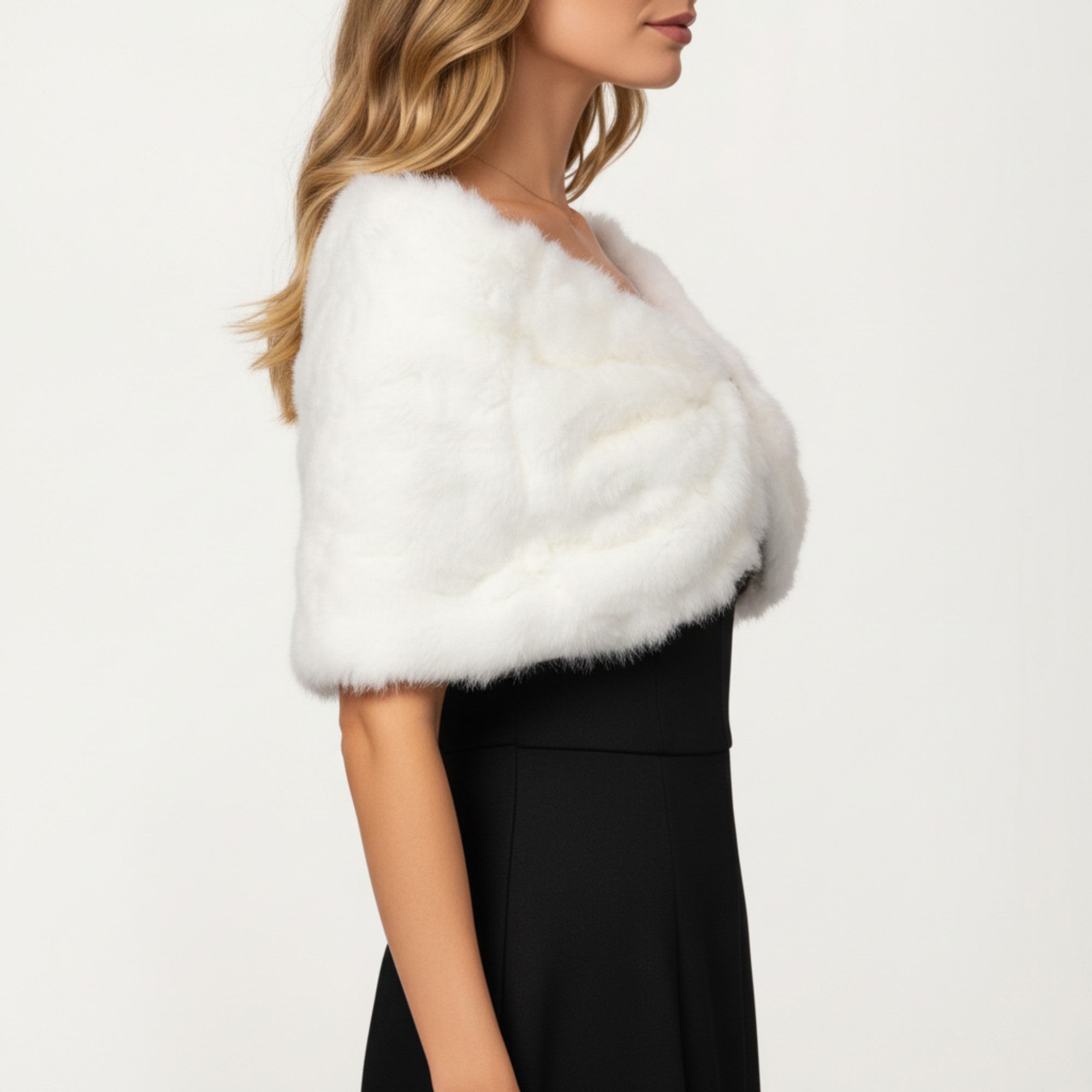 Anna-Kaci Women's Soft Plush Faux Fur Wrap with Elegant Drape Delicate Front Detail and Smooth Luxe Texture 19in