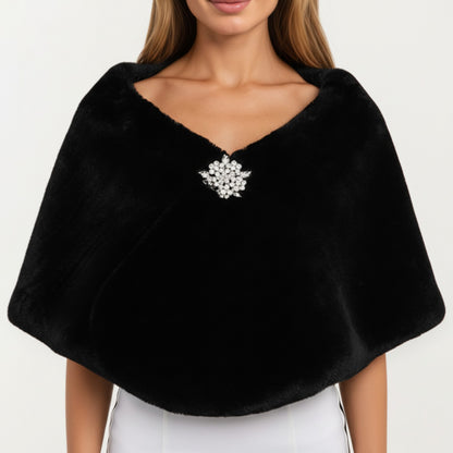 Anna-Kaci Women's Faux Fur Shawl Wrap with Soft Plush Texture, Elegant Draped Silhouette 19in