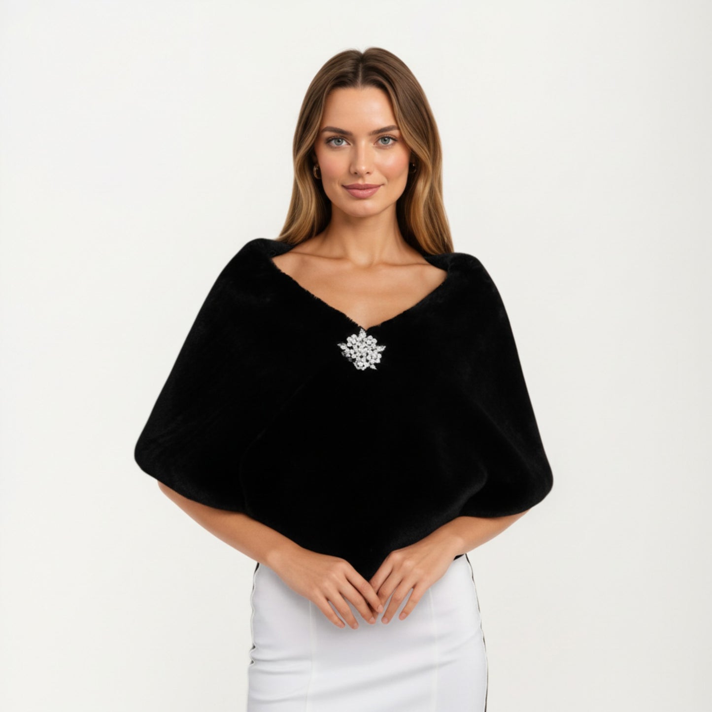 Anna-Kaci Women's Faux Fur Shawl Wrap with Soft Plush Texture, Elegant Draped Silhouette 19in