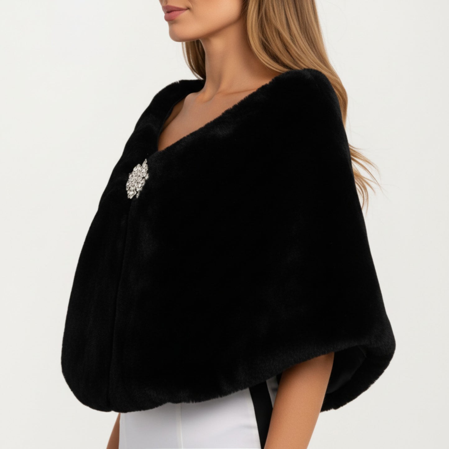 Anna-Kaci Women's Faux Fur Shawl Wrap with Soft Plush Texture, Elegant Draped Silhouette 19in