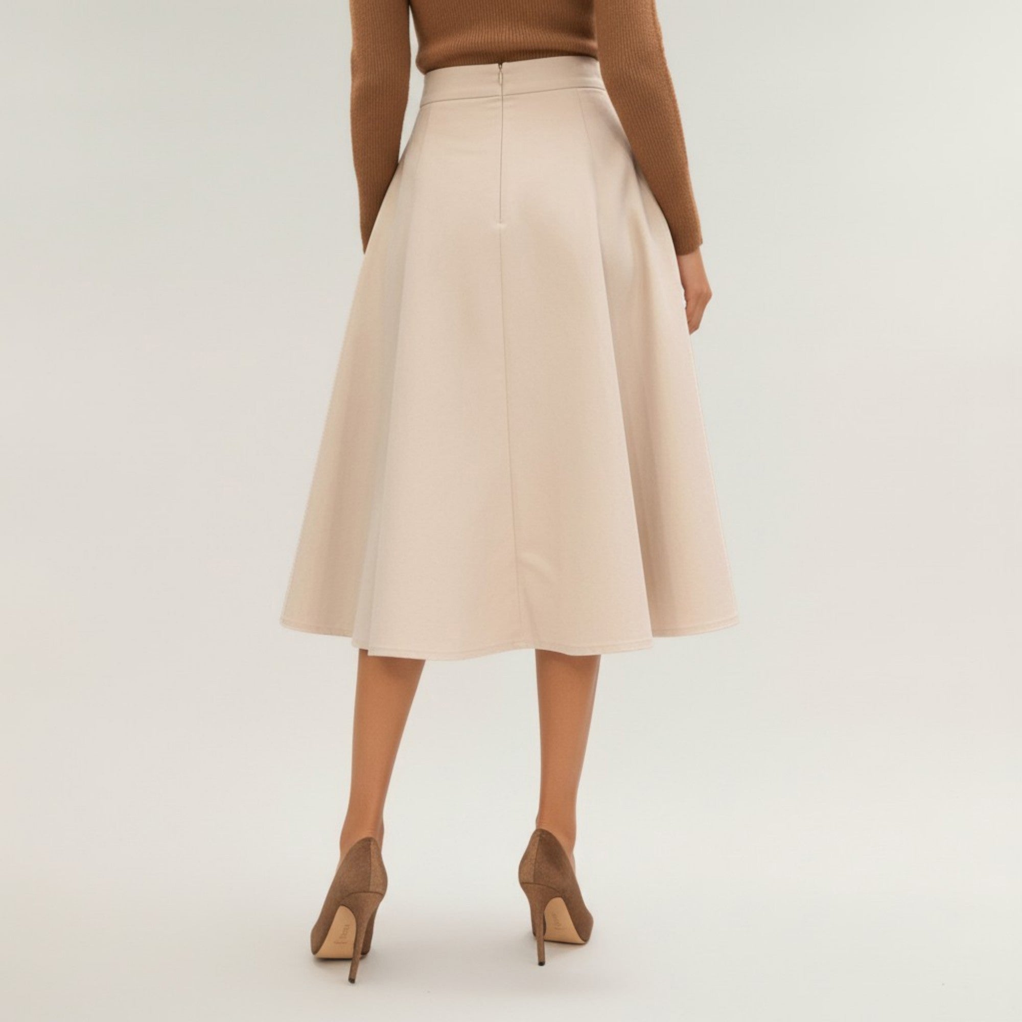 Anna-Kaci Women's Midi A-Line Skirt with Structured High Waist, Soft Flowing Panels, and Button-Tab Pocket Accents for Shape