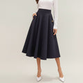 Anna-Kaci Women's Midi A-Line Skirt with Structured High Waist, Soft Flowing Panels, and Button-Tab Pocket Accents for Shape