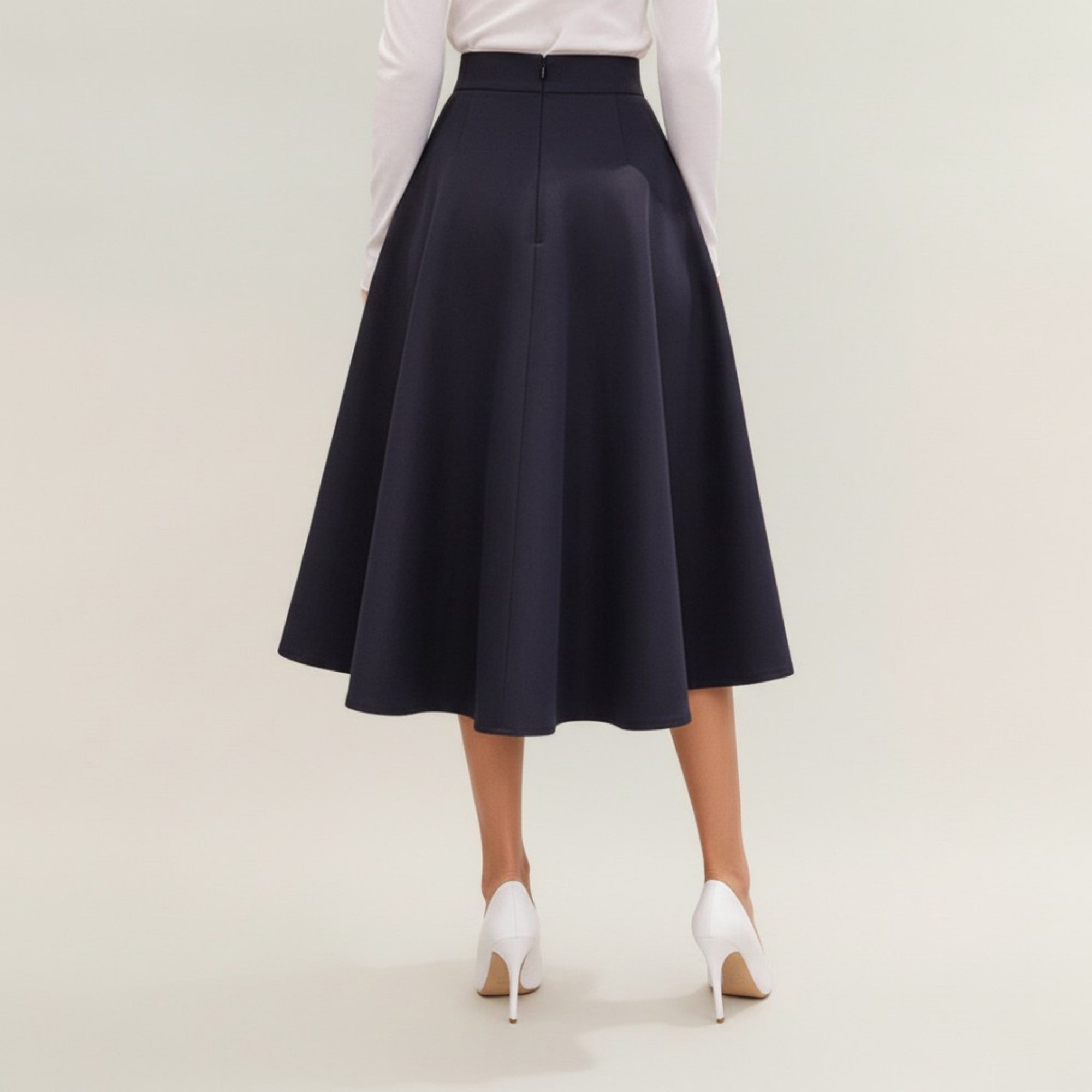 Anna-Kaci Women's Midi A-Line Skirt with Structured High Waist, Soft Flowing Panels, and Button-Tab Pocket Accents for Shape