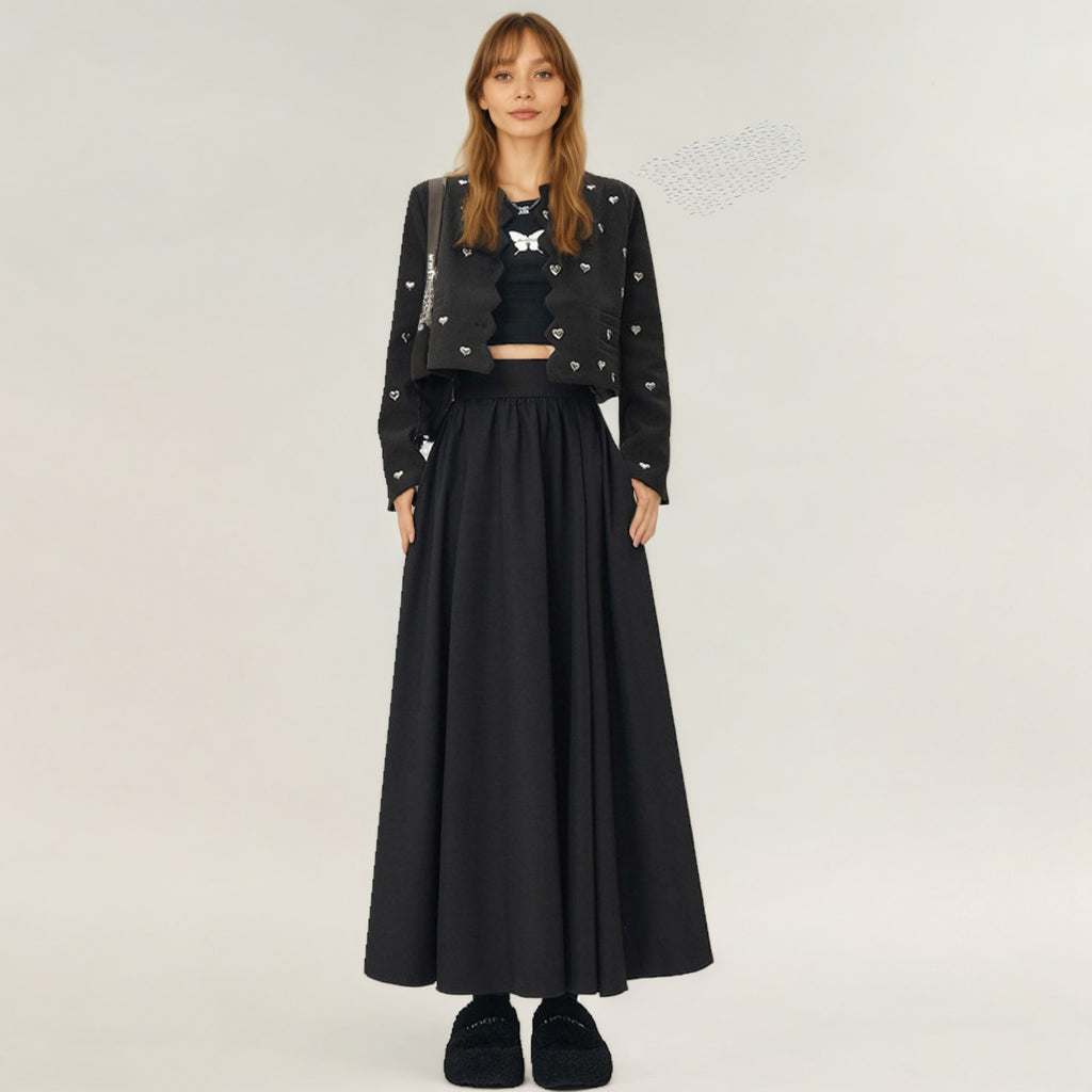 Anna-Kaci Women's Full Maxi Skirt with Wide Smooth Waistband and Flowing Voluminous Silhouette for Soft Elegant Movement
